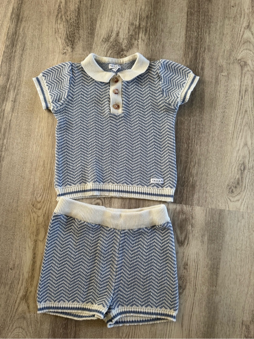 Blue & Cream Knit Polo Top and Shorts Set boys size 3t